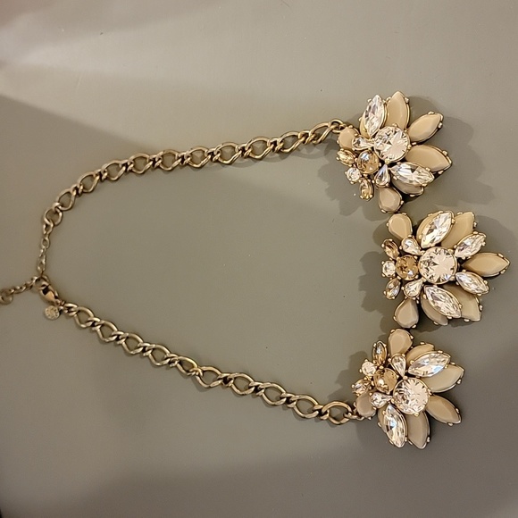 J Crew Nude Tan Beige Clear Faux Gemstone Gold Tone Fashion Costume Necklace - Picture 9 of 16